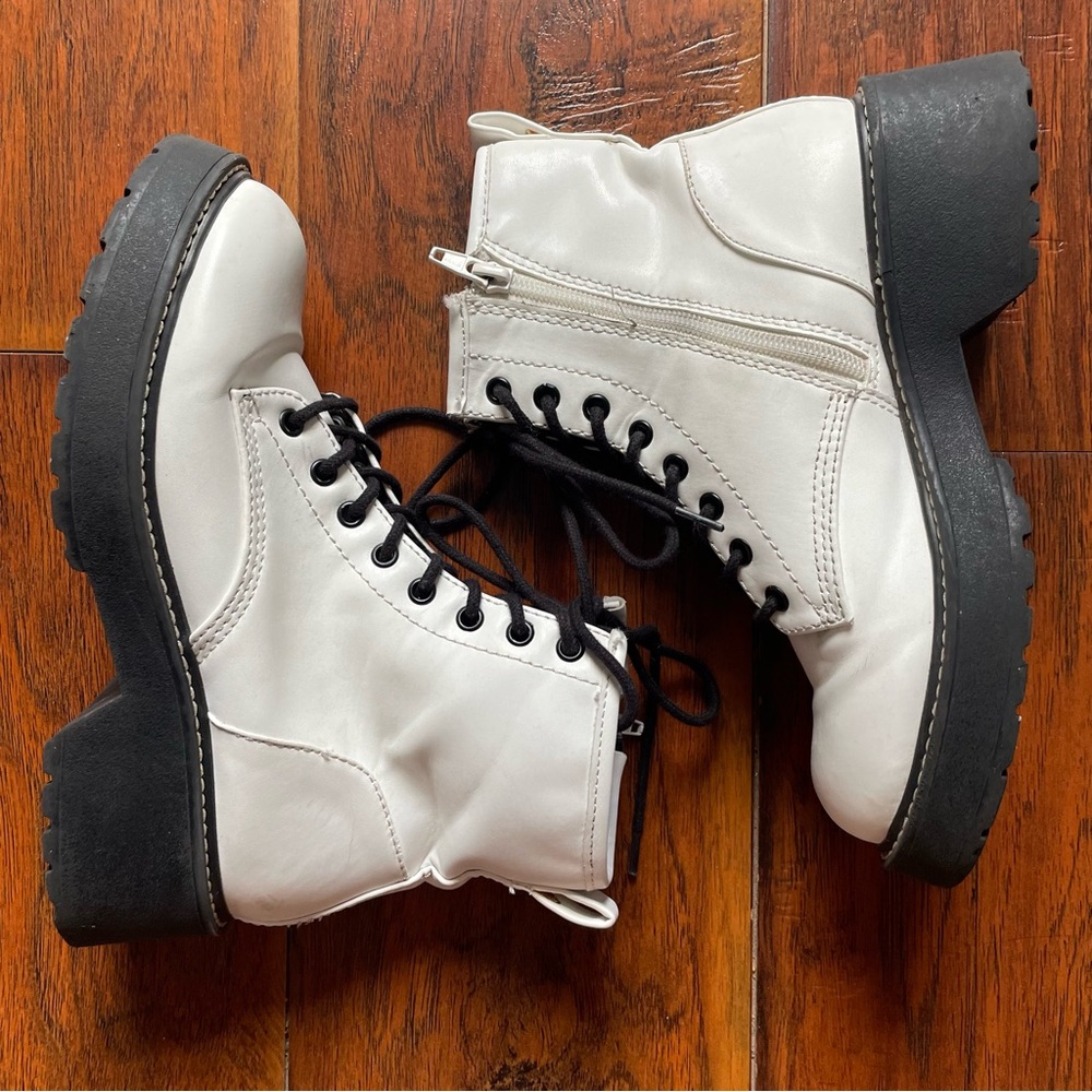 White Combat Boots with Black Soles
